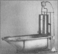 This 1920s bathtub folded up to save space and came with its own hot water heater. (From the collections of Henry Ford Museum & Greenfield Villege.)