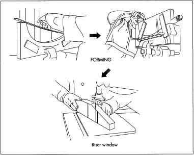 During bow manufacture, the limb is mounted on a form that will determine its final curvature. While attached to the form, the limb is cured at a high temperature and the riser is then attached to the bow with pins.