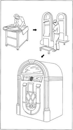 A jukebox is made up of 700-800 different components, including wood cabinetry; injection-molded plastic pieces; electronic stereo equipment such as amplifiers, woofers and tweeters, turntable or disk player; lighting; mirrors; records or compact disks; and the selection mechanism. In some cases, the bulk of the components are purchased from outside suppliers. Other manufacturers create everything in-house except the records or compact disks. Although many of the components are machine-crafted, each juke-box is hand-assembled at work-stations.